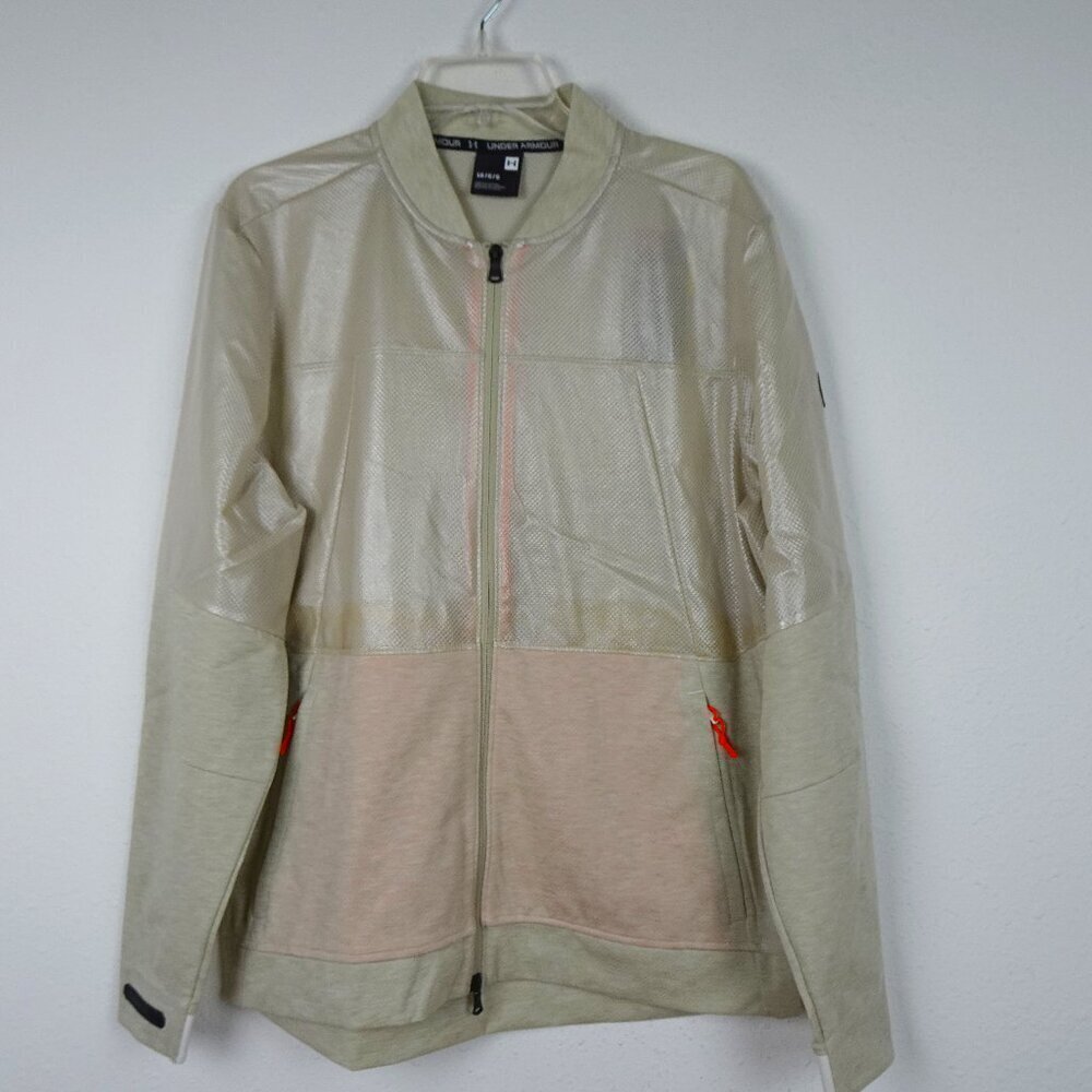 Under Armour Rain Jacket Men's Size L Beige Full Zip Unstoppable Swacket